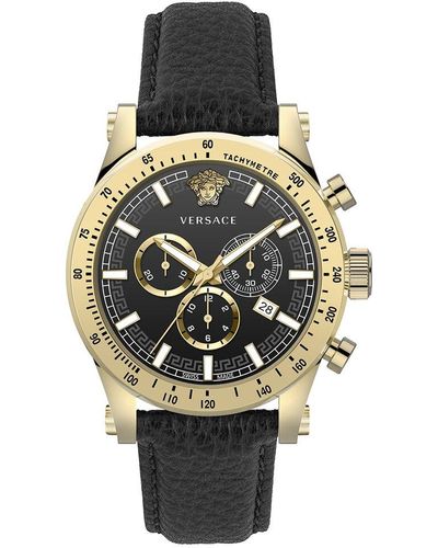  Versace Mens Gold Tone Swiss Made Chronogrpah Watch. Urban  Mystique Collection. High Fashion Adjustable Black Leather Strap. Silver  Dial with Date Window. : Clothing, Shoes & Jewelry