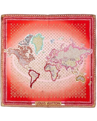 Louis Vuitton Red World Map Silk Scarf - Pink