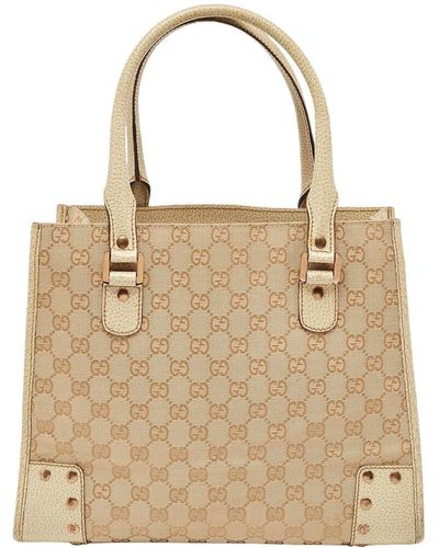 Gucci Canvas & Leather Studded Tote (Authentic Pre-Owned) - Natural