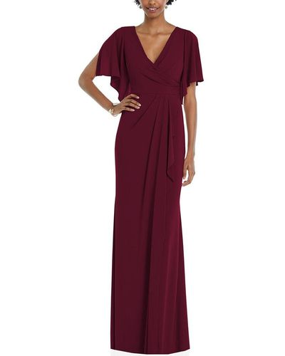 Dessy Collection Faux Wrap Split Sleeve Maxi Dress - Red