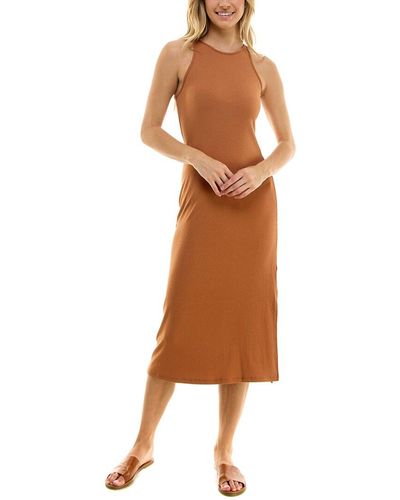 Socialite High Neck Cutaway Midi Dress - Brown