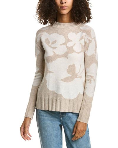 Forte Floral Intarsia Crewneck Cashmere Sweater - Natural