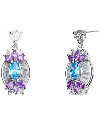 Genevive Jewelry Silver Cz Earrings - Blue