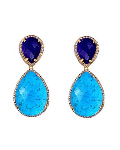 Liv Oliver 18k Plated 50.90 Ct. Tw. Gemstone Cz Earrings - Blue