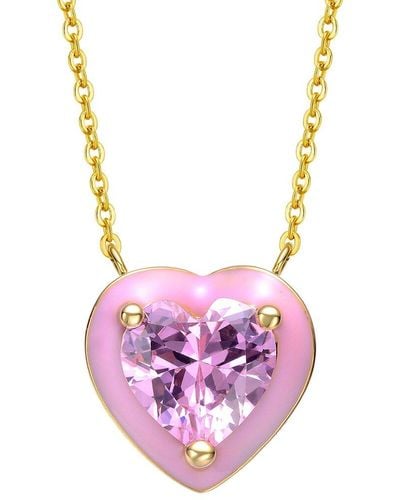 Rachel Glauber 14k Plated Cz Heart Necklace - Pink