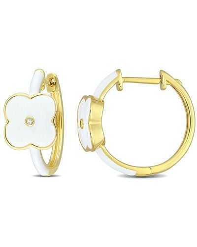 Rina Limor Gold Over Silver Sapphire Enamel Floral Hoops - Metallic