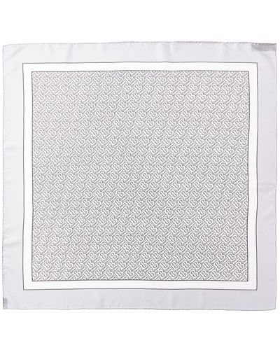 Burberry Monogram Print Square Silk Scarf - Gray
