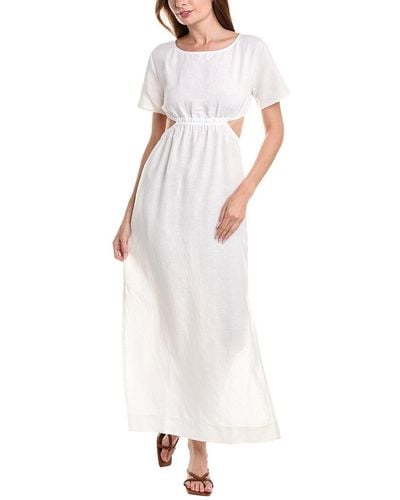 Onia Air Linen-Blend Boatneck Cutout Maxi Dress - White