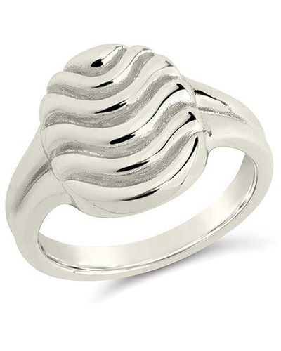 Sterling Forever Rhodium Plated Livia Textured Signet Ring - White