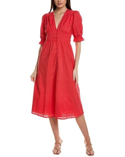 Boden Broderie Midi Tea Dress - Red