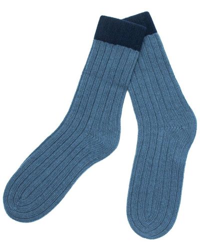 Portolano Cashmere Ribbed Socks With Cuff - Blue