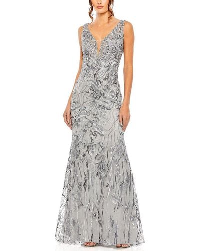 Mac Duggal Sleeveless High Neck Embroidered Gown - Gray