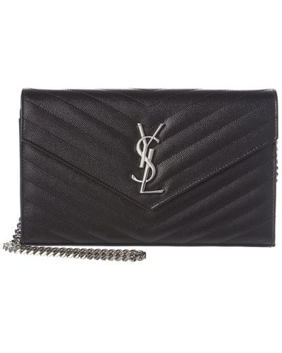 Saint Laurent Medium Monogram Matelasse Leather Wallet On Chain - Black