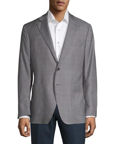 Saks Fifth Avenue Plaid Buttoned Jacket - Gray