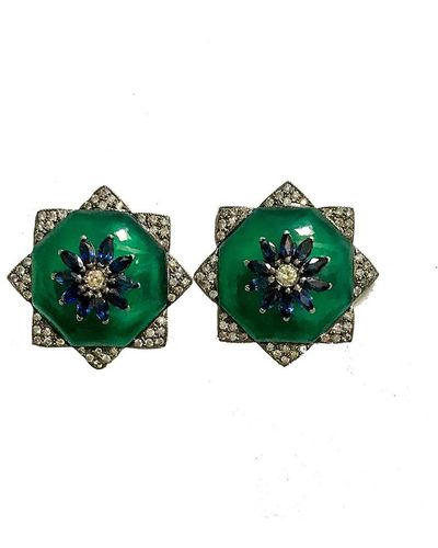Arthur Marder Fine Jewelry Silver 3.31 Ct. Tw. Diamond & Gemstone Earrings - Green