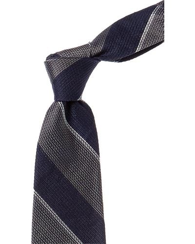 Brooks Brothers Grey Sidewheeler Bold Stripe Silk & Linen-blend Tie - Blue