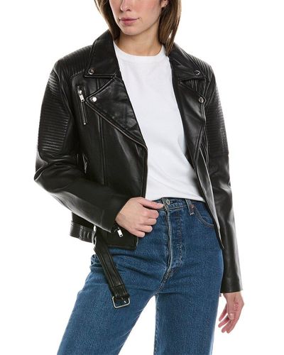 ENA PELLY Classic Leather Biker Jacket - Black
