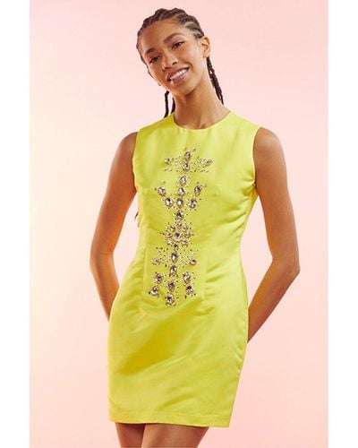 Cynthia Rowley Crystal Fitted Silk Shift Dress - Yellow