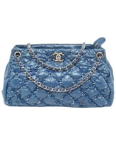 Chanel Quilted Nylon & Tweed Ultra Stitch Bubble Tote (Authentic Pre-Owned) - Blue