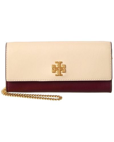 Tory Burch Juliette Colorblocked Leather Wallet On Chain - Natural