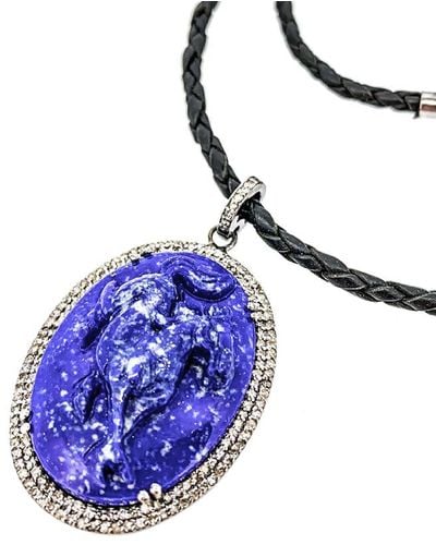 Arthur Marder Fine Jewelry Silver .85 Ct. Tw. Diamond & Lapis Necklace - Multicolour