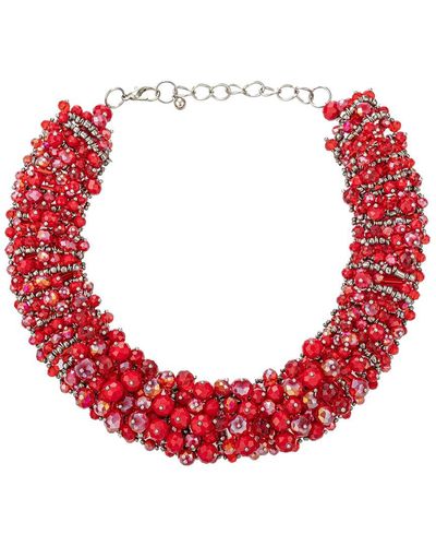 Eye Candy LA Glass Crystal Hazel Ruby Collar Necklace - Red