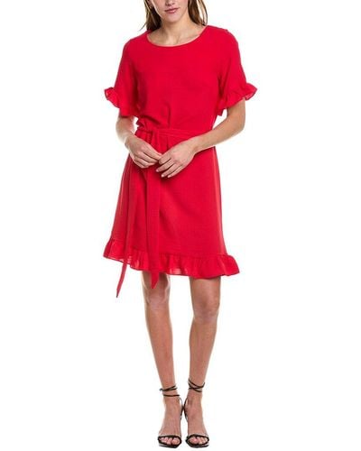 Tahari Ruffle Shift Dress - Red