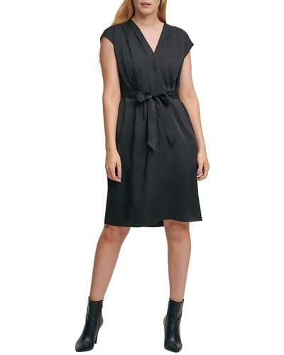 DKNY Cap Sleeve V-Neck Dress - Black