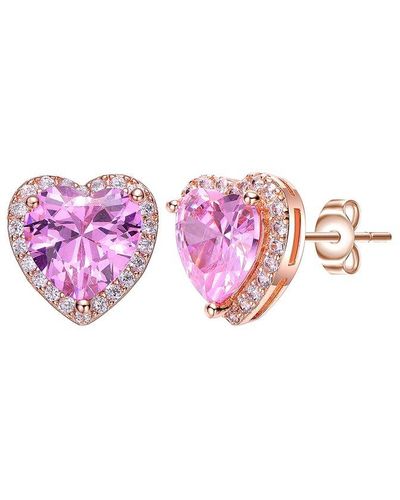Genevive Jewelry 18k Rose Gold Vermeil Cz Heart Earrings - Pink
