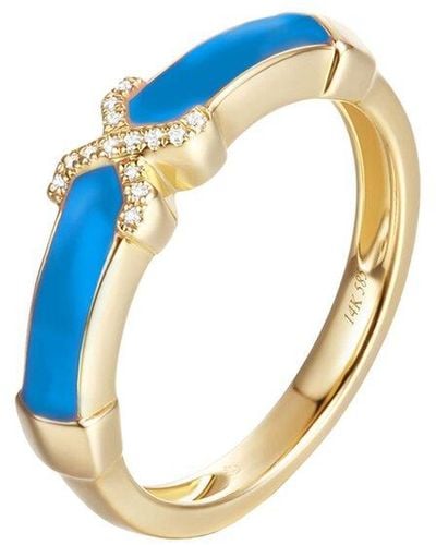 Diana M. Jewels Fine Jewelry 14k 0.03 Ct. Tw. Diamond Enamel Half-eternity Ring - Blue