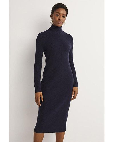Boden High-neck Knit Wool & Alpaca-blend Midi Dress - Blue