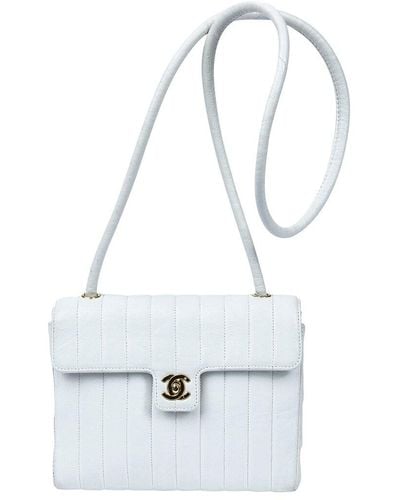 Chanel Lambskin Leather Striated Cc Turnlock Single Flap Bag (Authentic Pre-Owned) - White