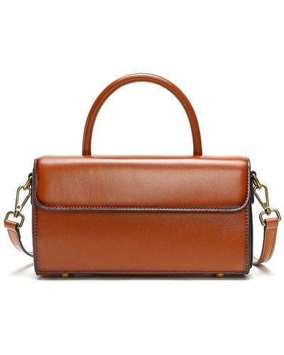 Tiffany & Fred Paris Smooth & Polished Leather Top Handle Shoulder Bag - Brown