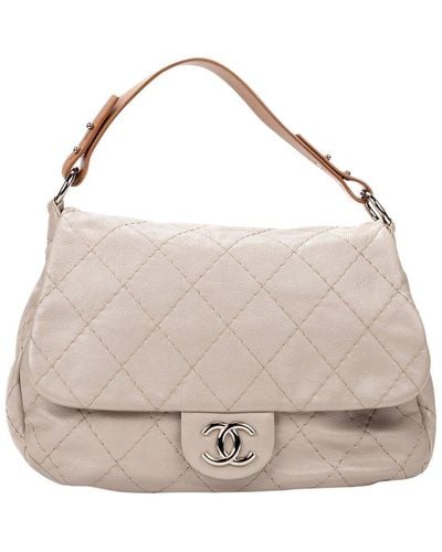 Chanel Quilted Lambskin Leather Large Single Flap Bag (Authentic Pre- Owned) - Grey