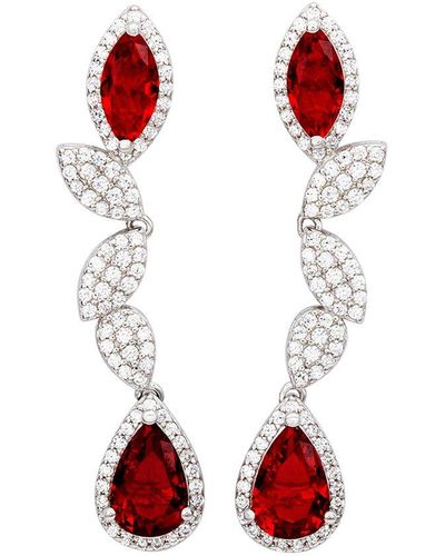 Suzy Levian Silver Cz Earrings - Red