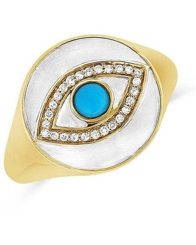 Sabrina Designs 14k 0.30 Ct. Tw. Diamond & Turquoise Signet Ring - White