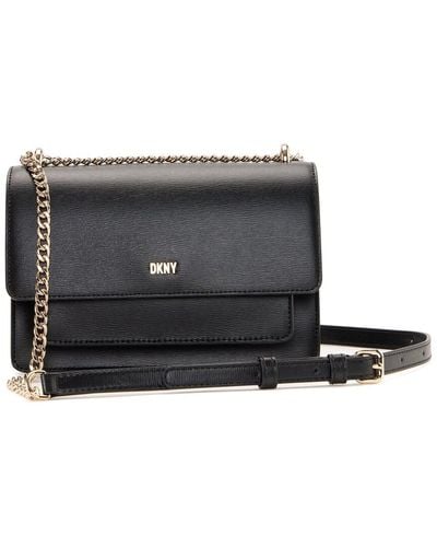 DKNY Bryant Park Chain Flap Leather Shoulder Bag - Black