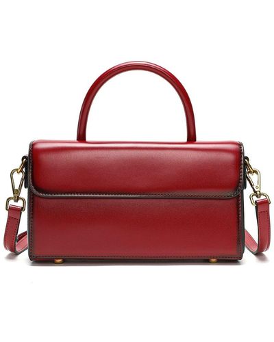 Tiffany & Fred Paris Smooth & Polished Leather Top Handle Shoulder Bag - Red