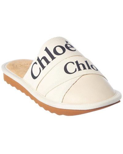 Chloé Woody Canvas & Leather Slipper - White