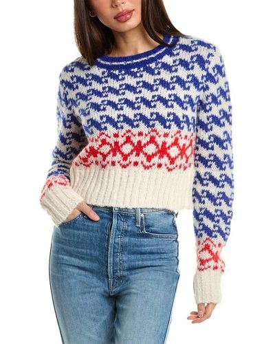 Mother Denim The Wide Sleeve Crop Alpaca-blend Sweater - Blue