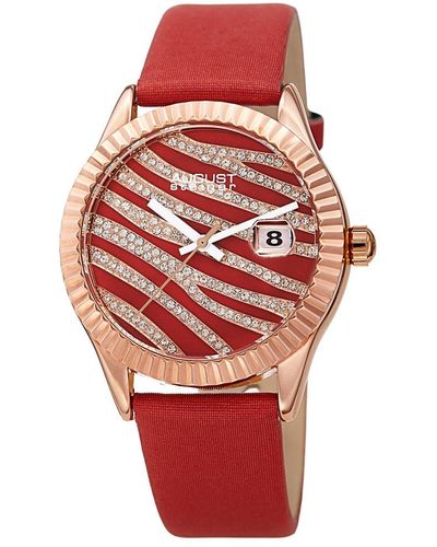 August Steiner Satin Over Leather Watch - Red