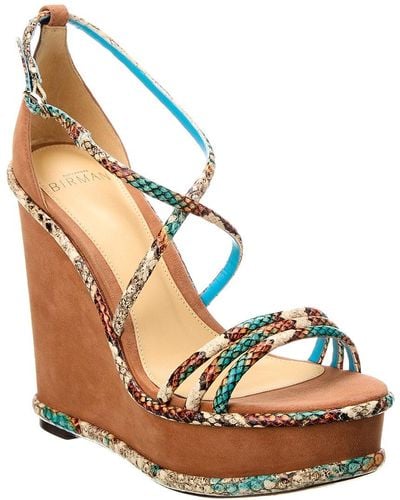 Alexandre Birman Kadie 120 Suede & Snake-embossed Leather Wedge Sandal - Metallic