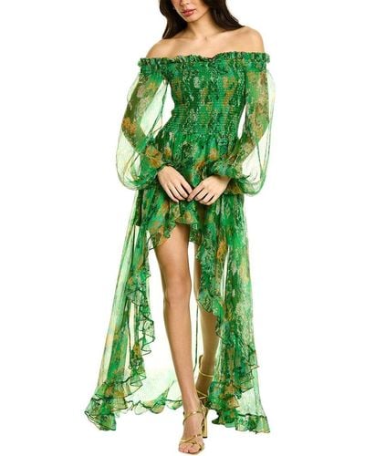 Caroline Constas Ambrossia Silk-blend Gown - Green