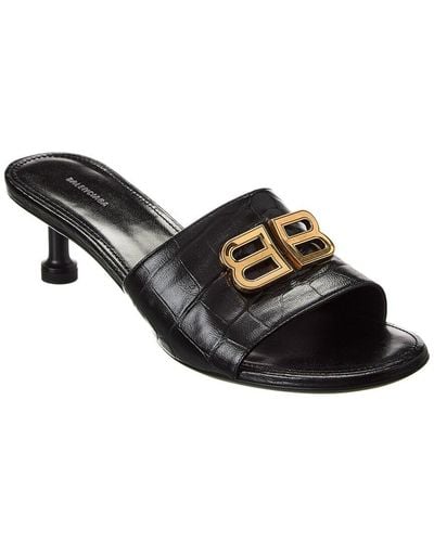 Balenciaga Bb Croc-embossed Leather Sandal - Black