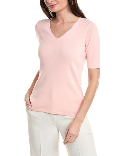 Anne Klein Half Sleeve V-neck Top - Pink