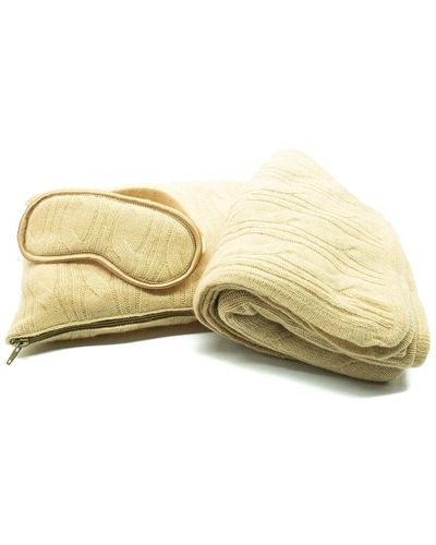 Portolano Cable Knit Travel Throw & Eye Mask Set - Natural