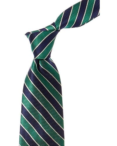 Brooks Brothers Green Textured Stripe Bold Silk Tie - Blue