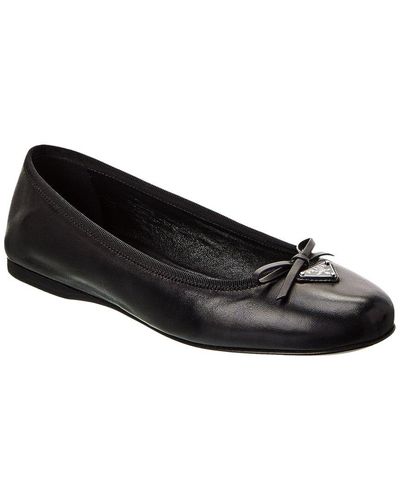 Prada Logo Leather Flat - Black