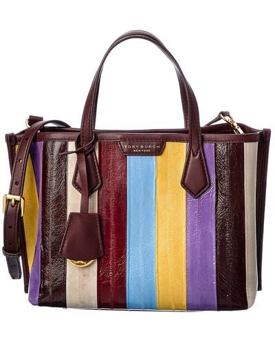 Tory Burch Perry Eel Patchwork Small Triple Compartment Leather Tote - Red