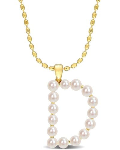 Rina Limor Gold Over Silver 3.5-4mm Pearl D Initial Pendant - Metallic